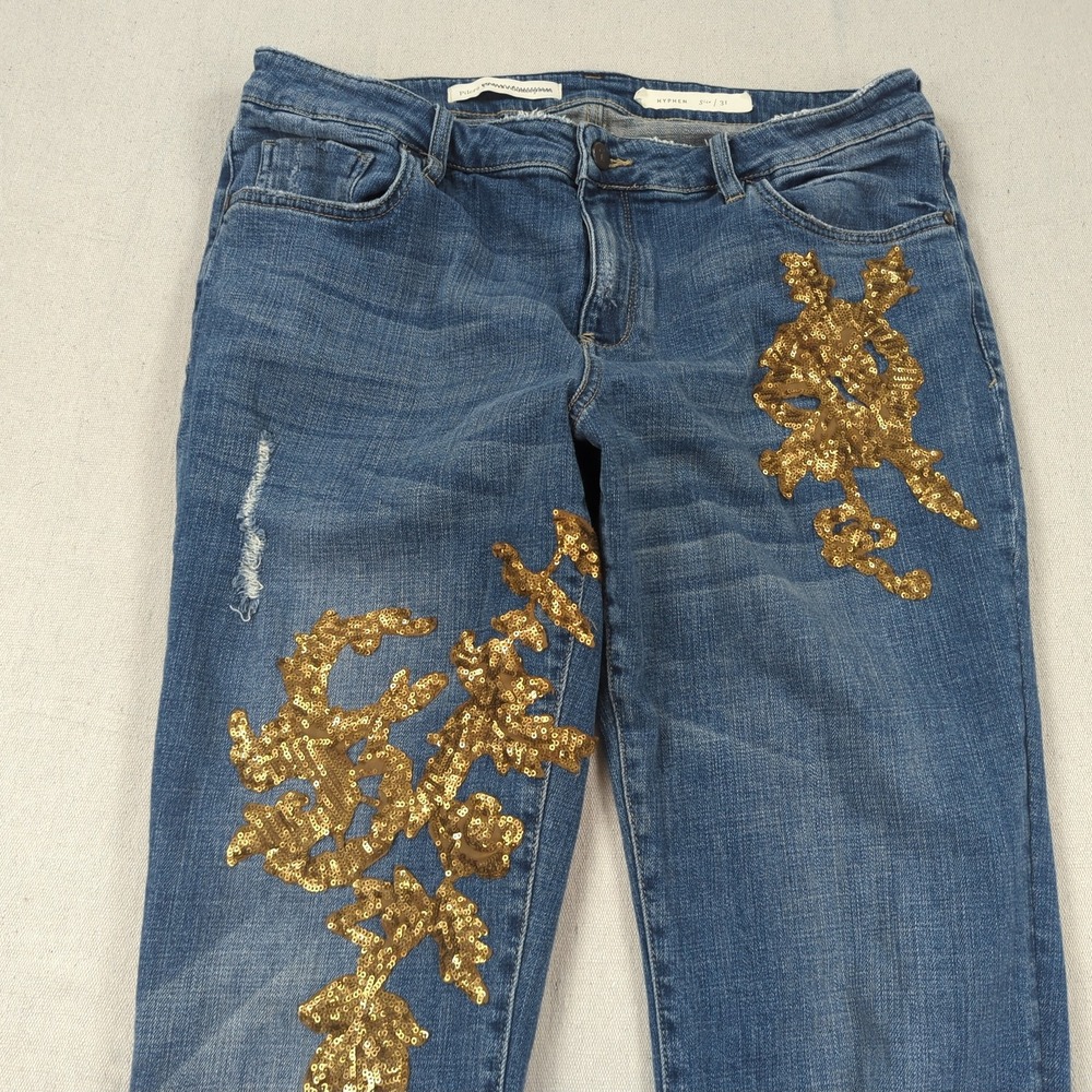 Pilcro And The Letterpress Jeans Womens 31 Blue Hyphen Embellished Cropped